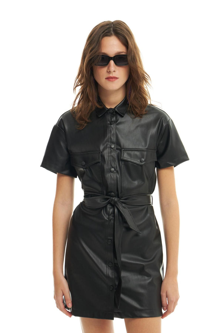 Leather Mini Dress Black