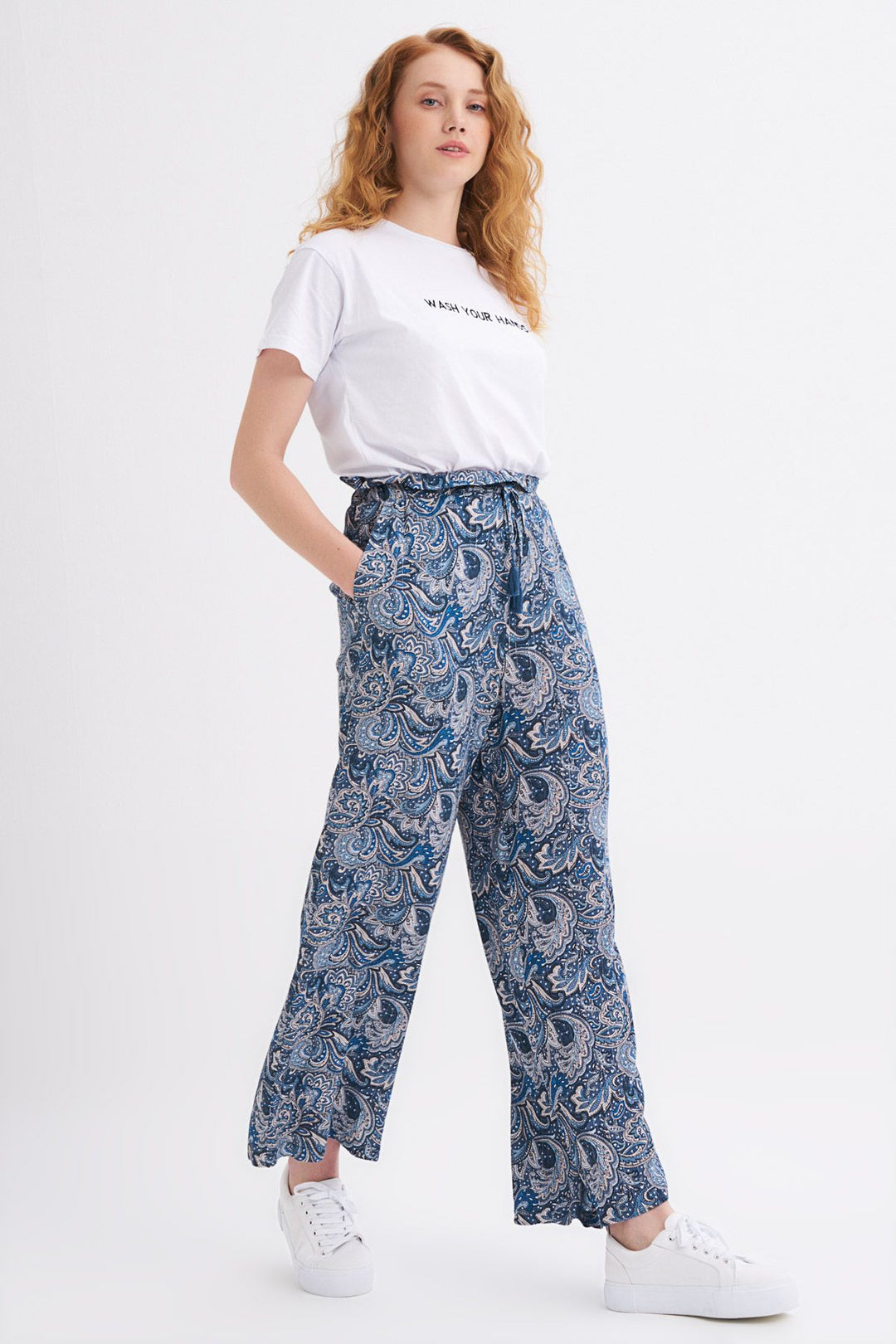 Elastic Waist Wide Leg Trousers Indigo