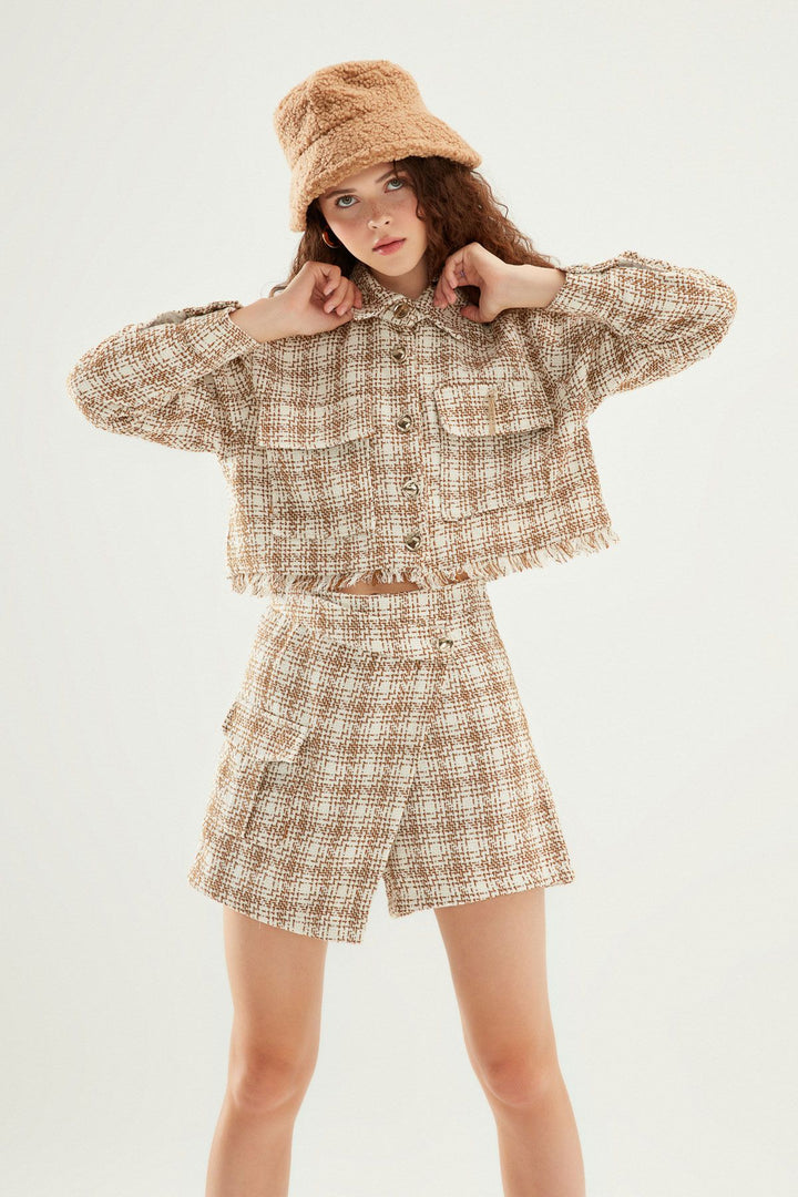 Tweed Crop Jacket Beige