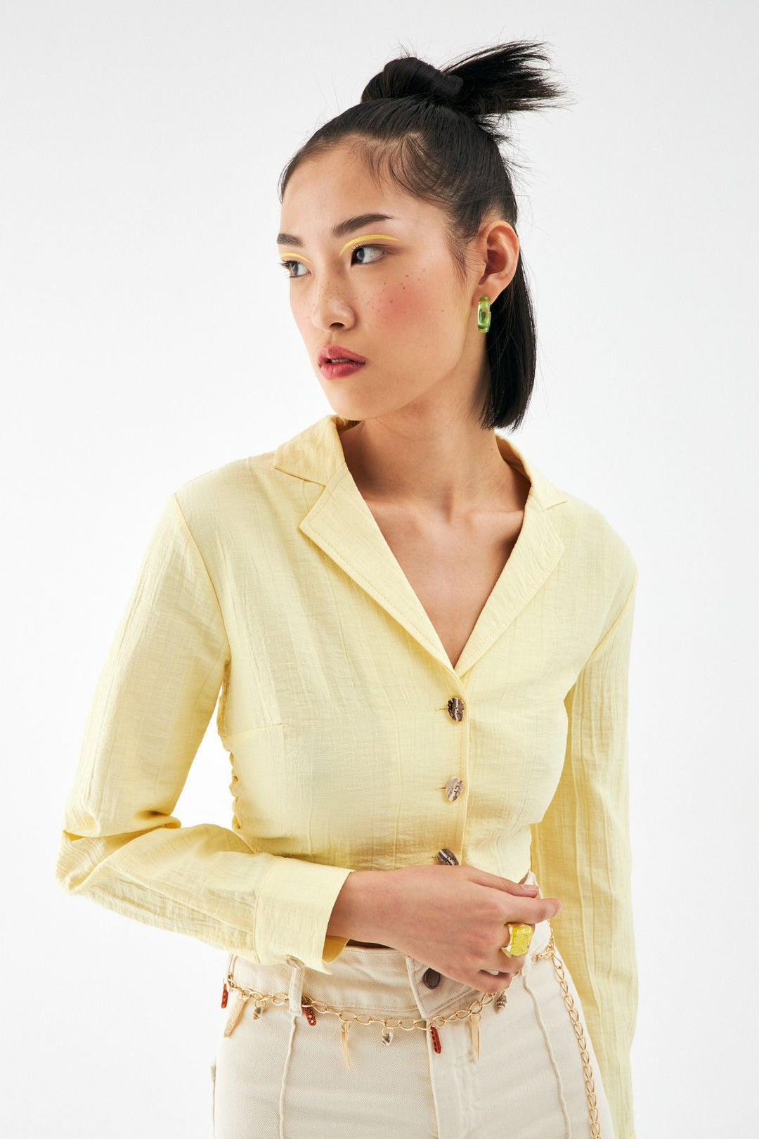 Sırt Bağlama Detaylı Crop Gömlek Sarı