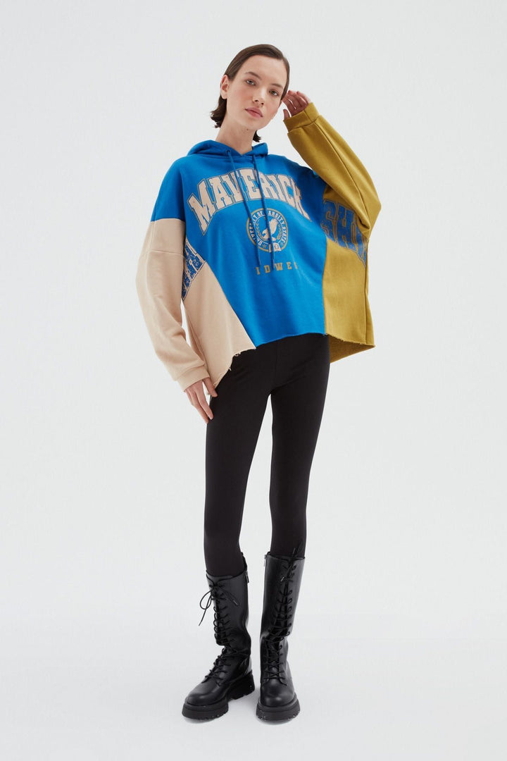 Kapüşonlu Oversize Sweatshirt Sax