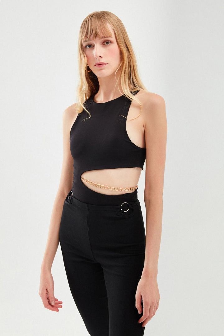 Chain Cut Out Bodysuit Black