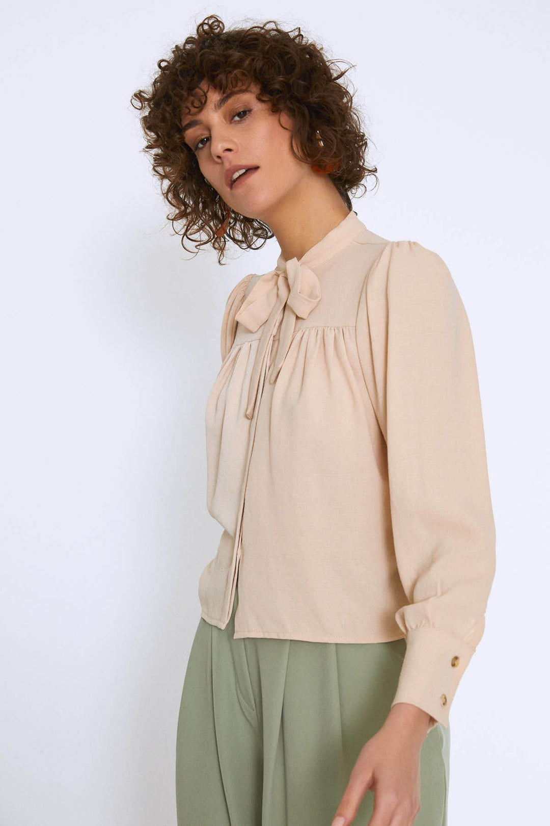 Tie Collar Shirt Stone