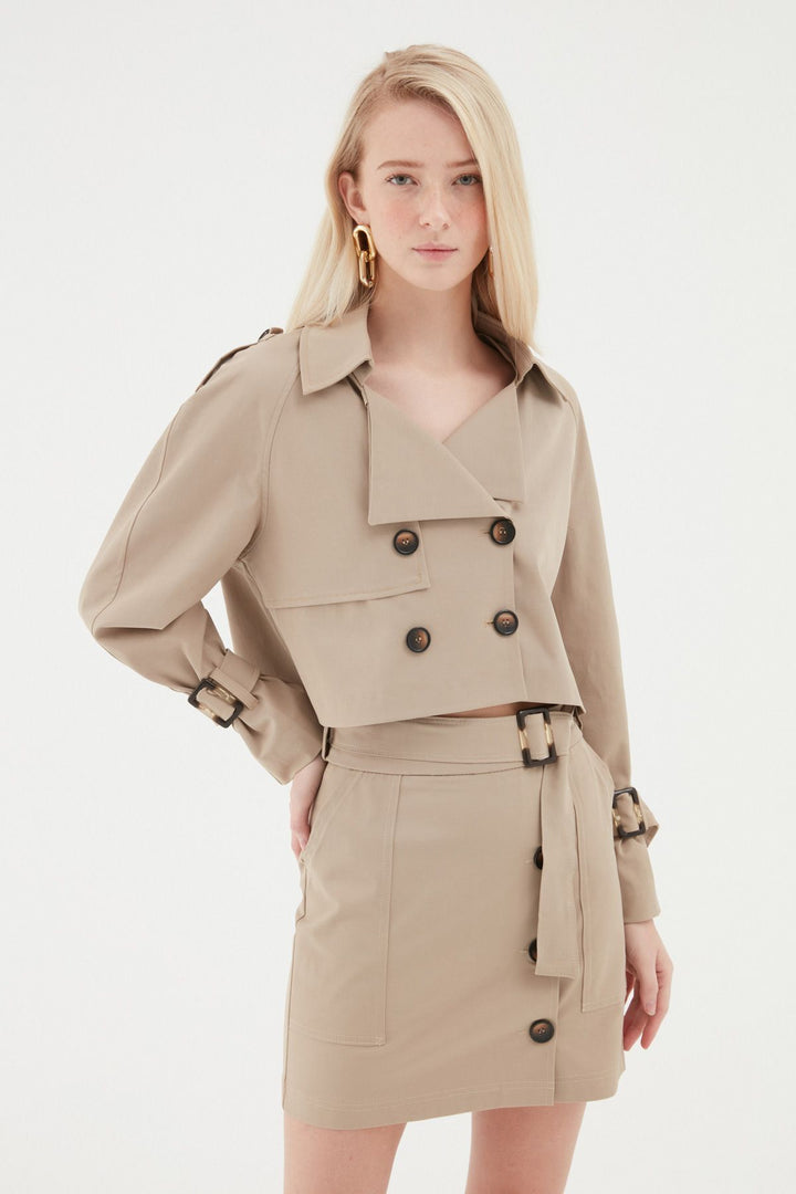 Belted Mini Skirt Beige