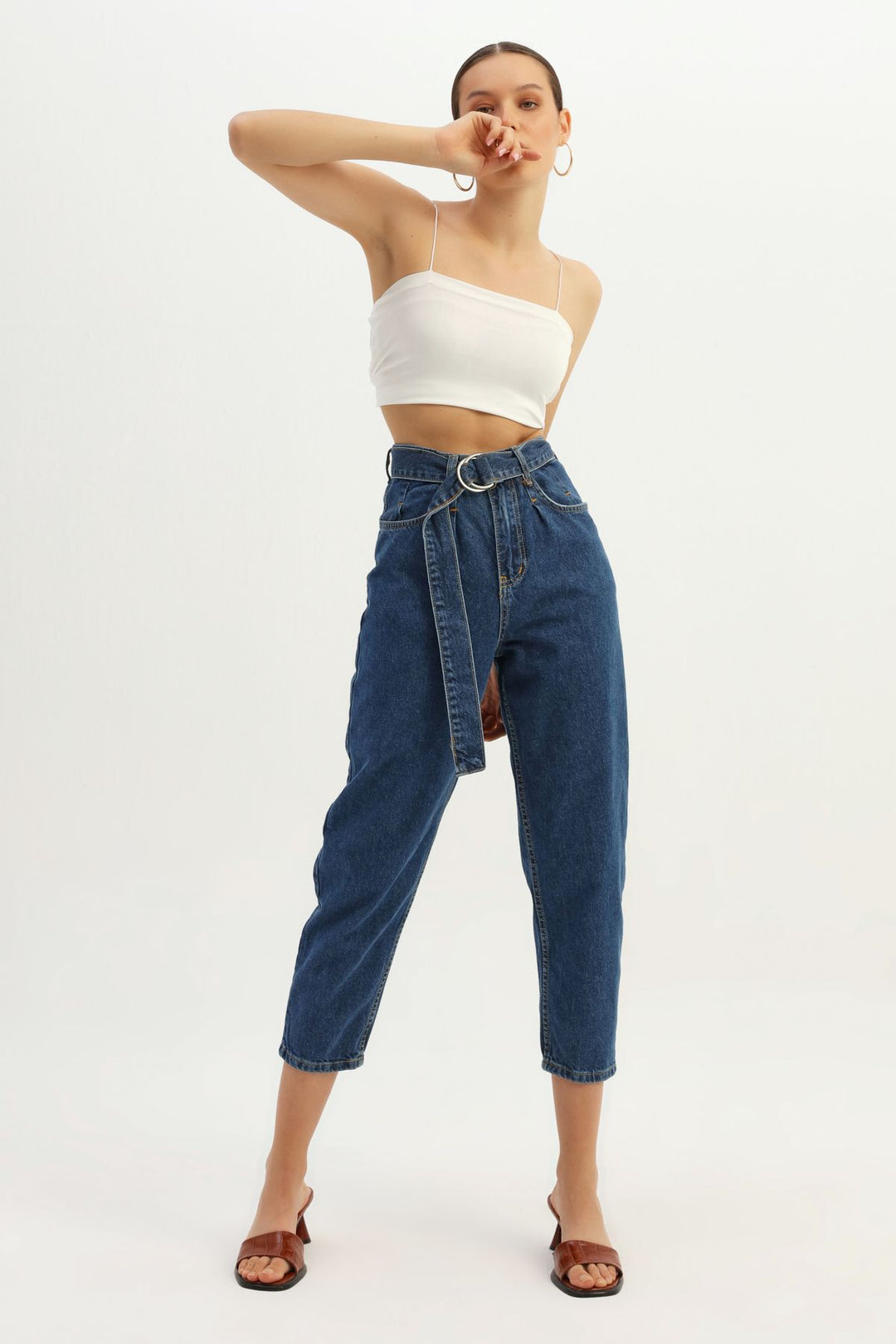 Kemerli Mom Jean Mavi