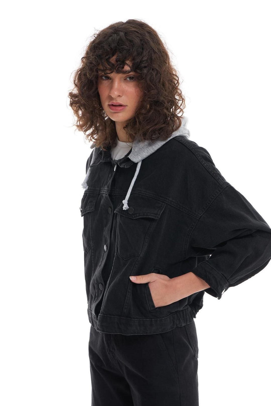 Hooded Oversize Denim Jacket Anthracite