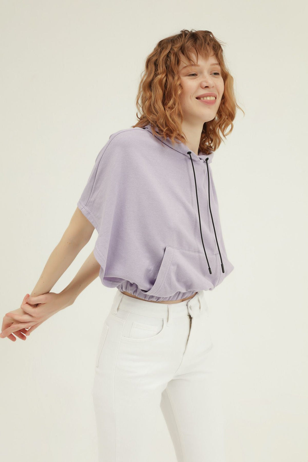 Bat Sleeve Hooded Sweatshirt Lilac
