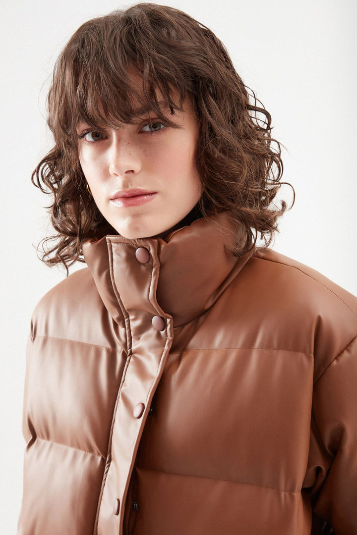 Leather Inflatable Coat Tan