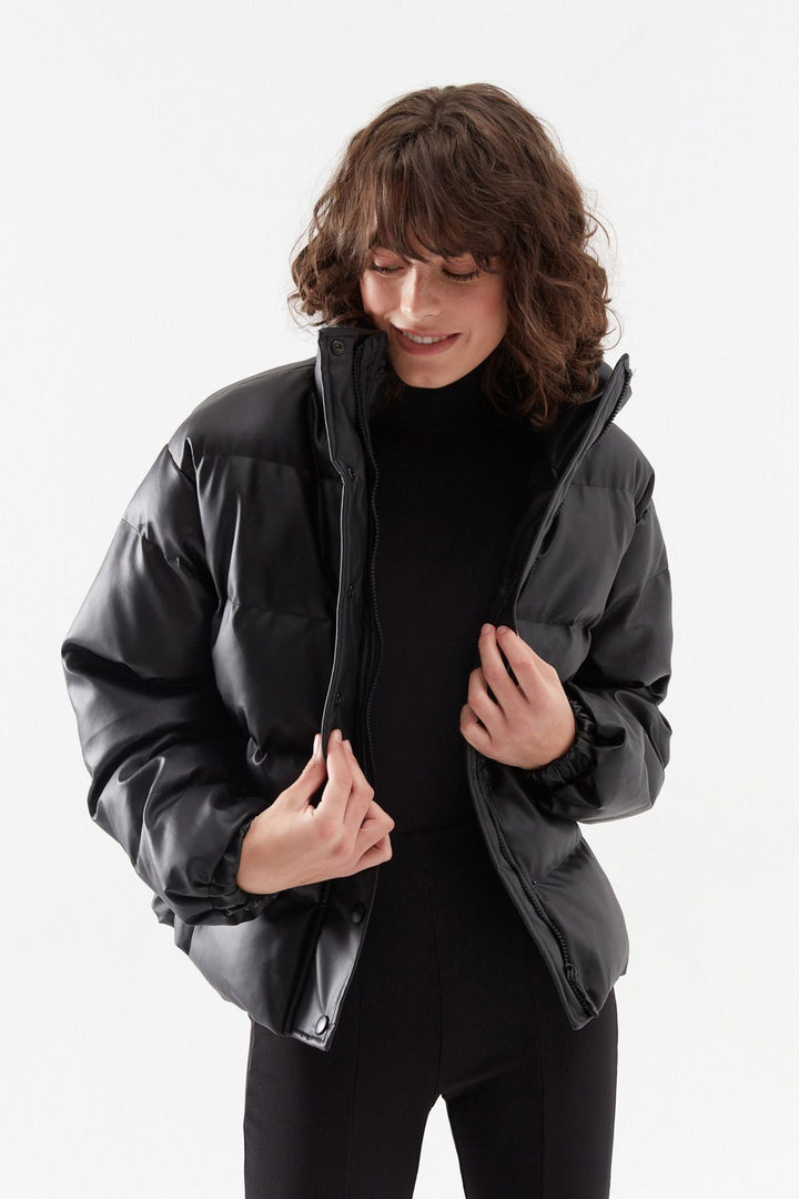 Leather Down Jacket Black