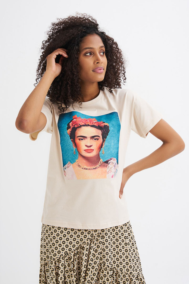 Baskılı Tişört Açık Bej