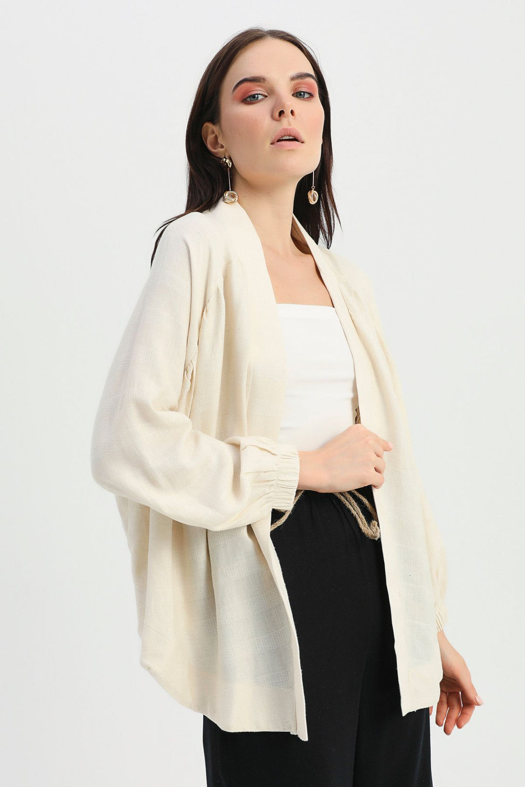 Arkası Nakışlı Ceket Ekru