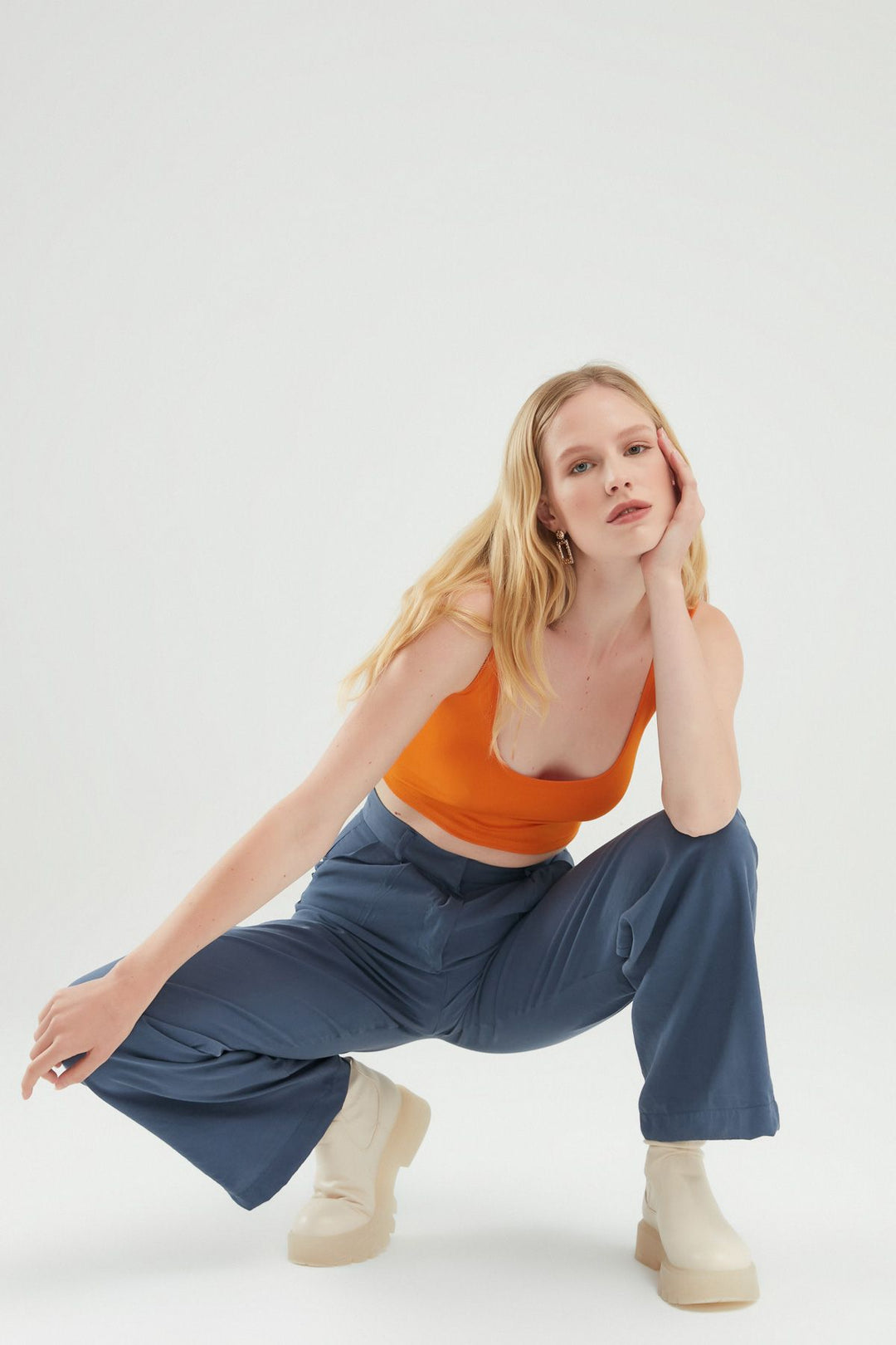 Yüksel Bel Bol Paça Pantolon İndigo