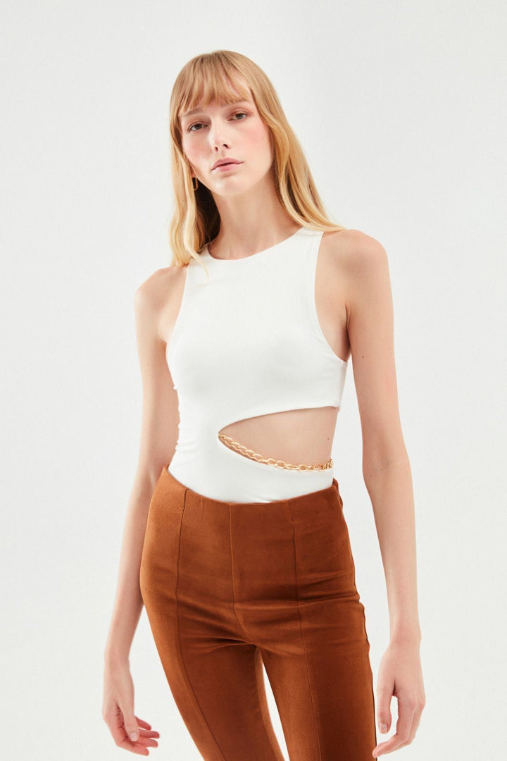 Chain Cut Out Bodysuit White