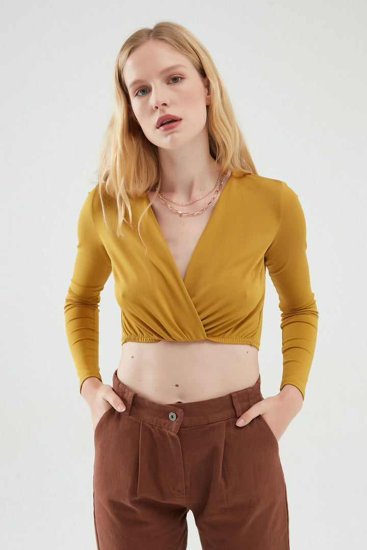 Double Breasted Crop Blouse Olive