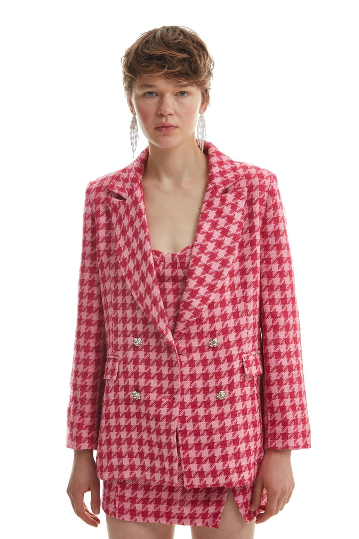 Renkli Tüvit Blazer Ceket Fuşya