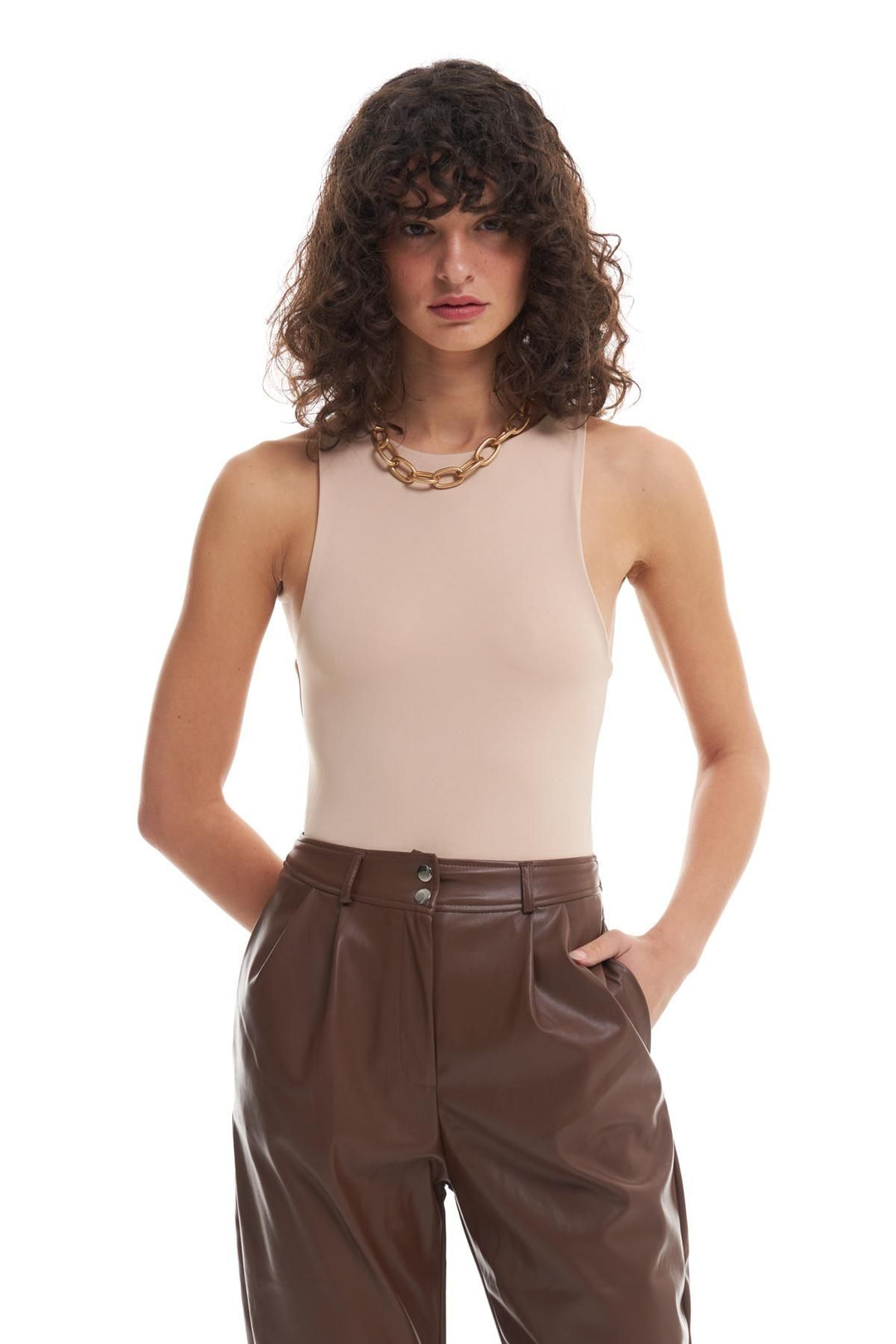 Halter Neck Bodysuit Beige