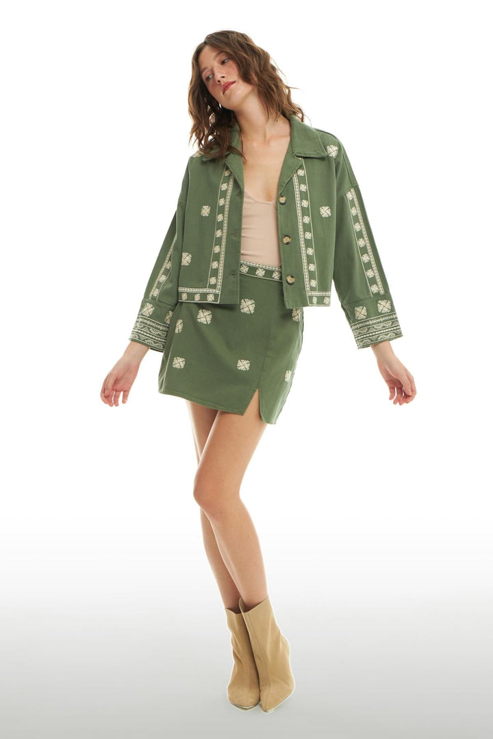 Embroidery Detailed Jacket Khaki