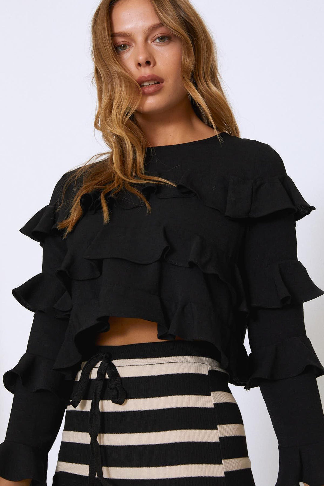 Frilly Layered Blouse Black