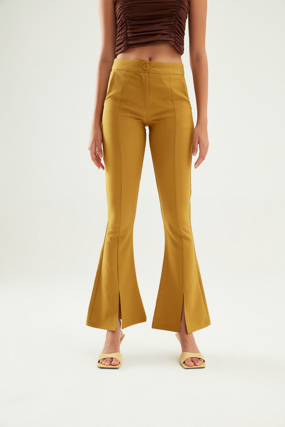 İspanyol Paça Yüksek Bel Pantolon Olive