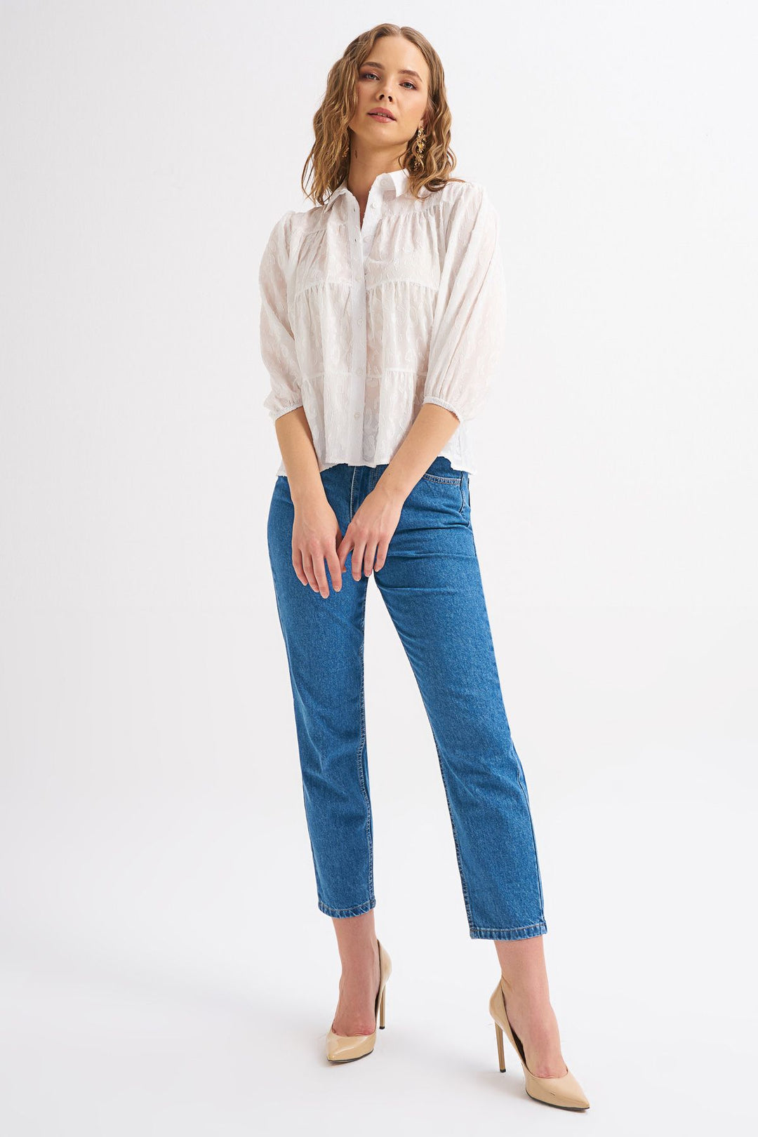 Güpür Detaylı Gömlek Ekru