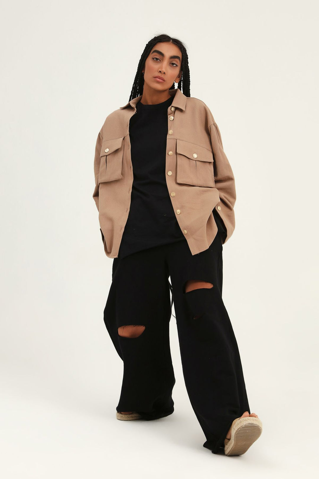 Balloon Sleeve Pocket Shirt Brown