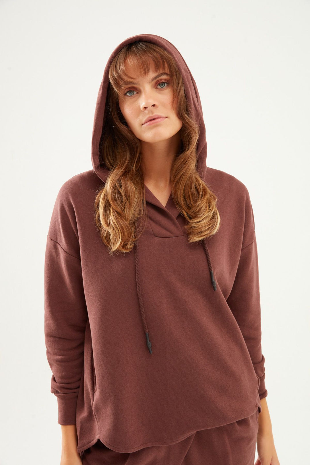 Kapüşonlu Oversize Sweatshirt Koyu Kahve