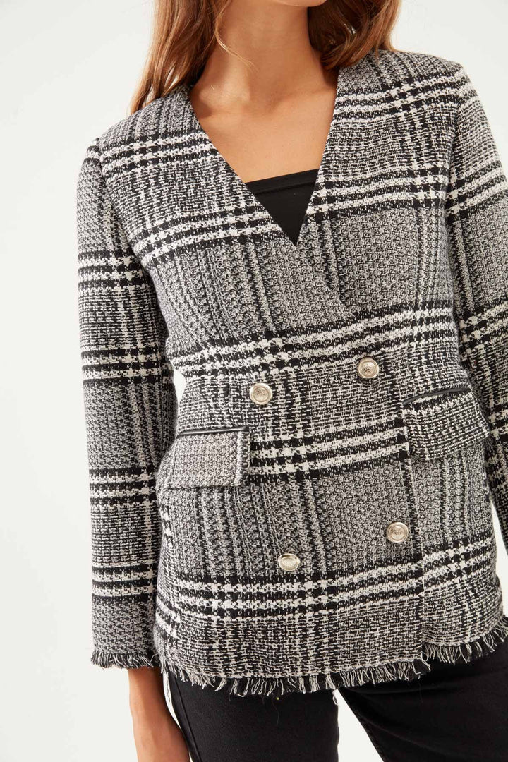 Striped Tweed Blazer Jacket Black