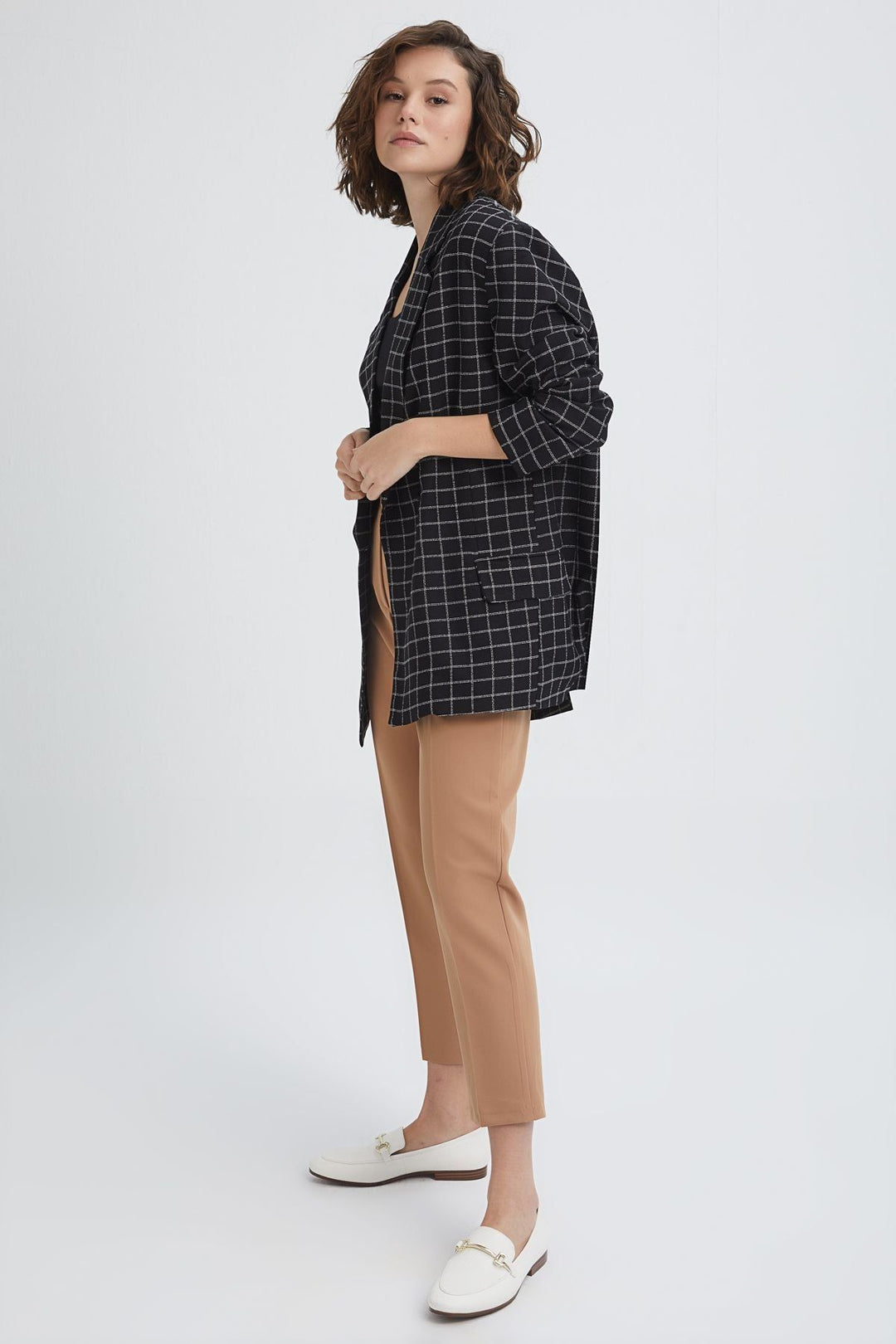 Checkered Oversize Blazer Jacket Black