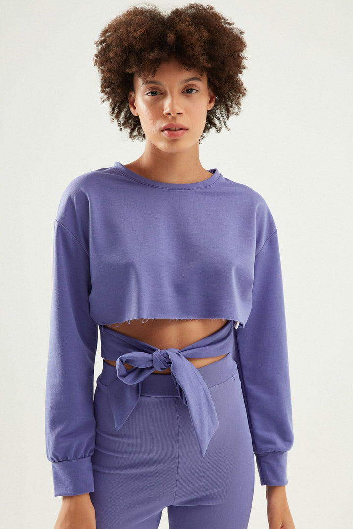 Tie Detailed Sweatshirt Purple