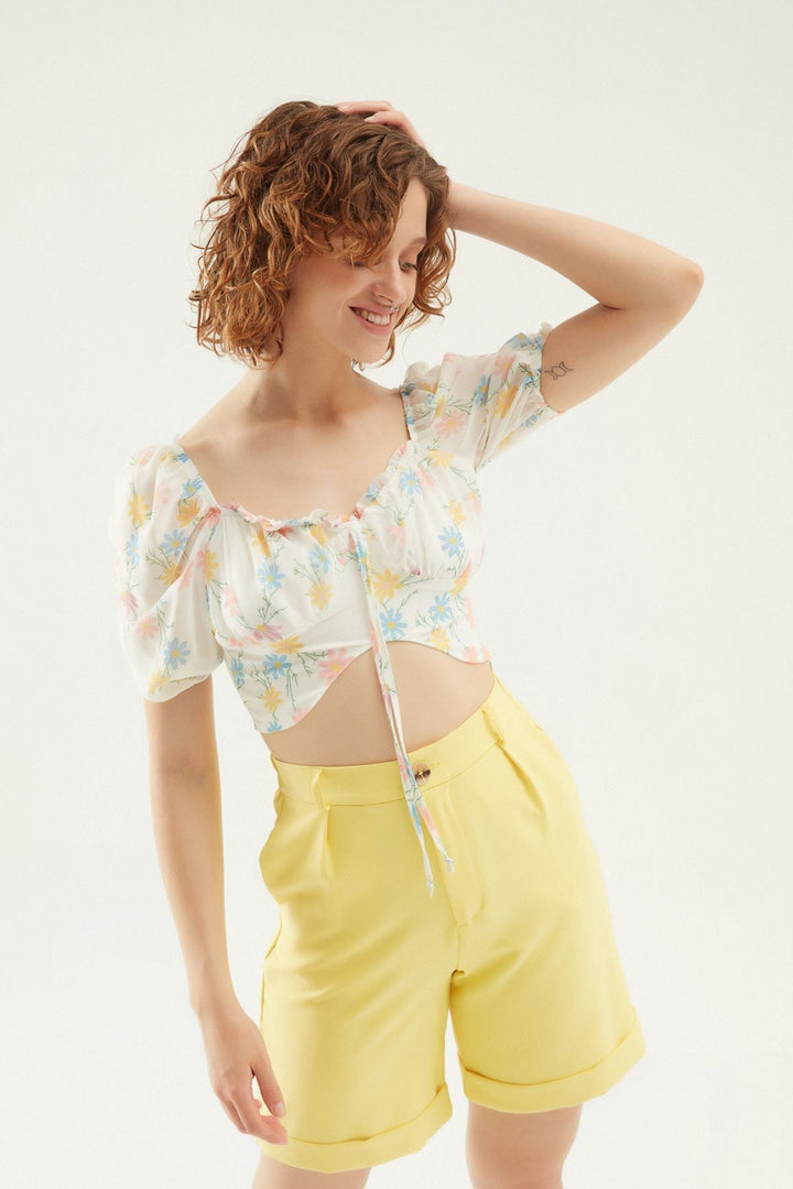 Double Leg High Waist Shorts Yellow