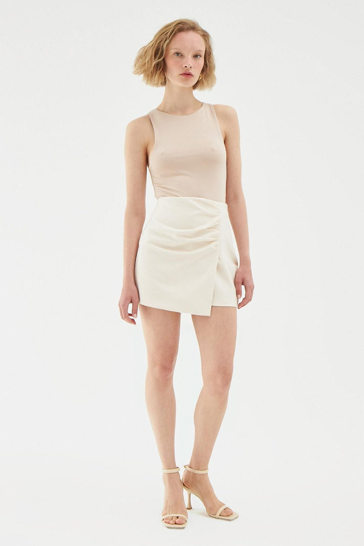 Ruffle Detailed Mini Short Skirt Bone