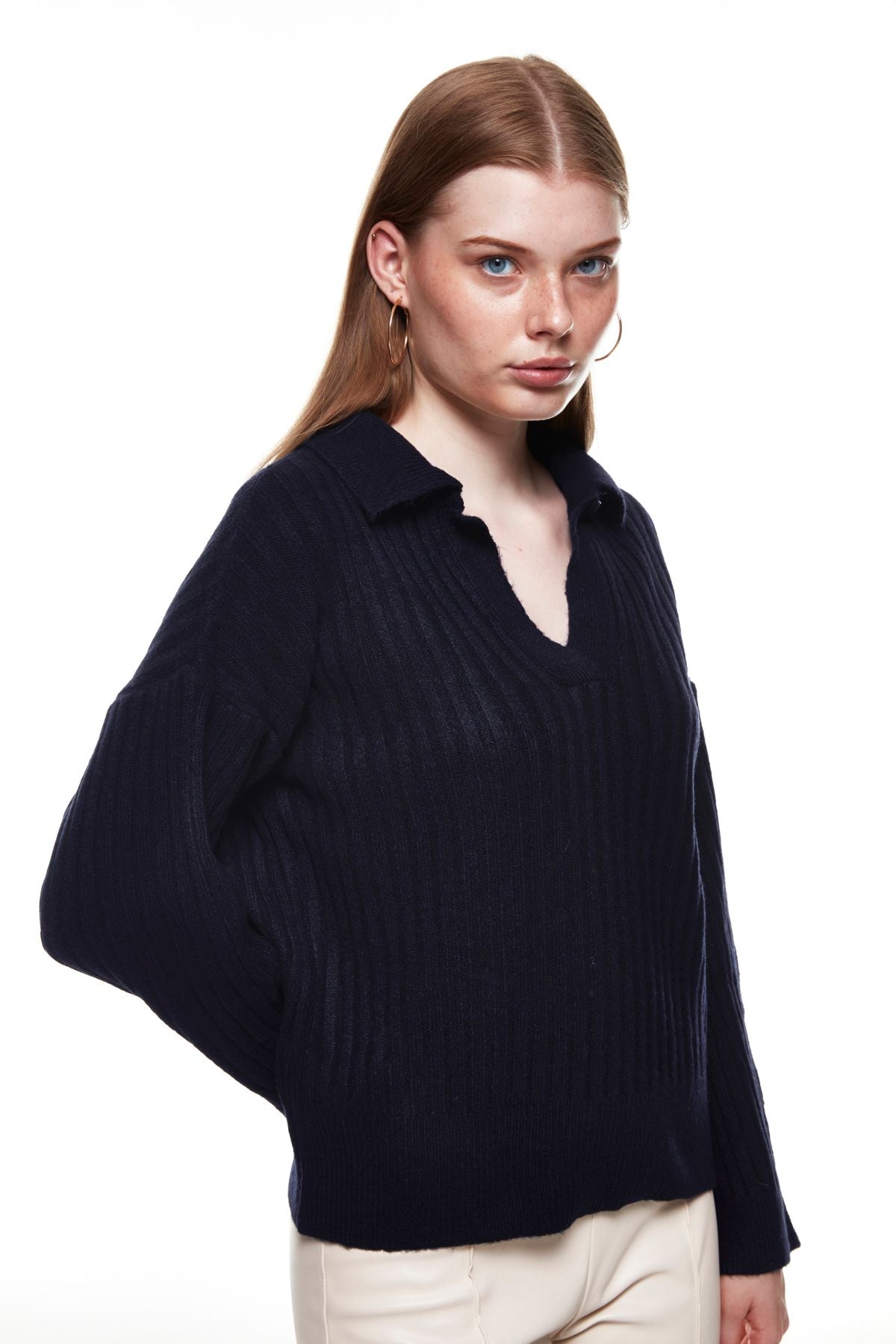 Polo Neck Knitwear Sweater Navy Blue
