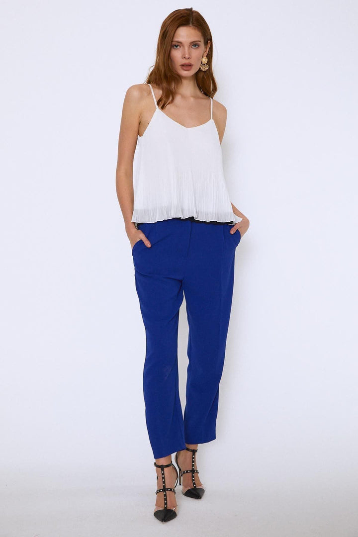 Lace Top V-Neck Strap Blouse Ecru