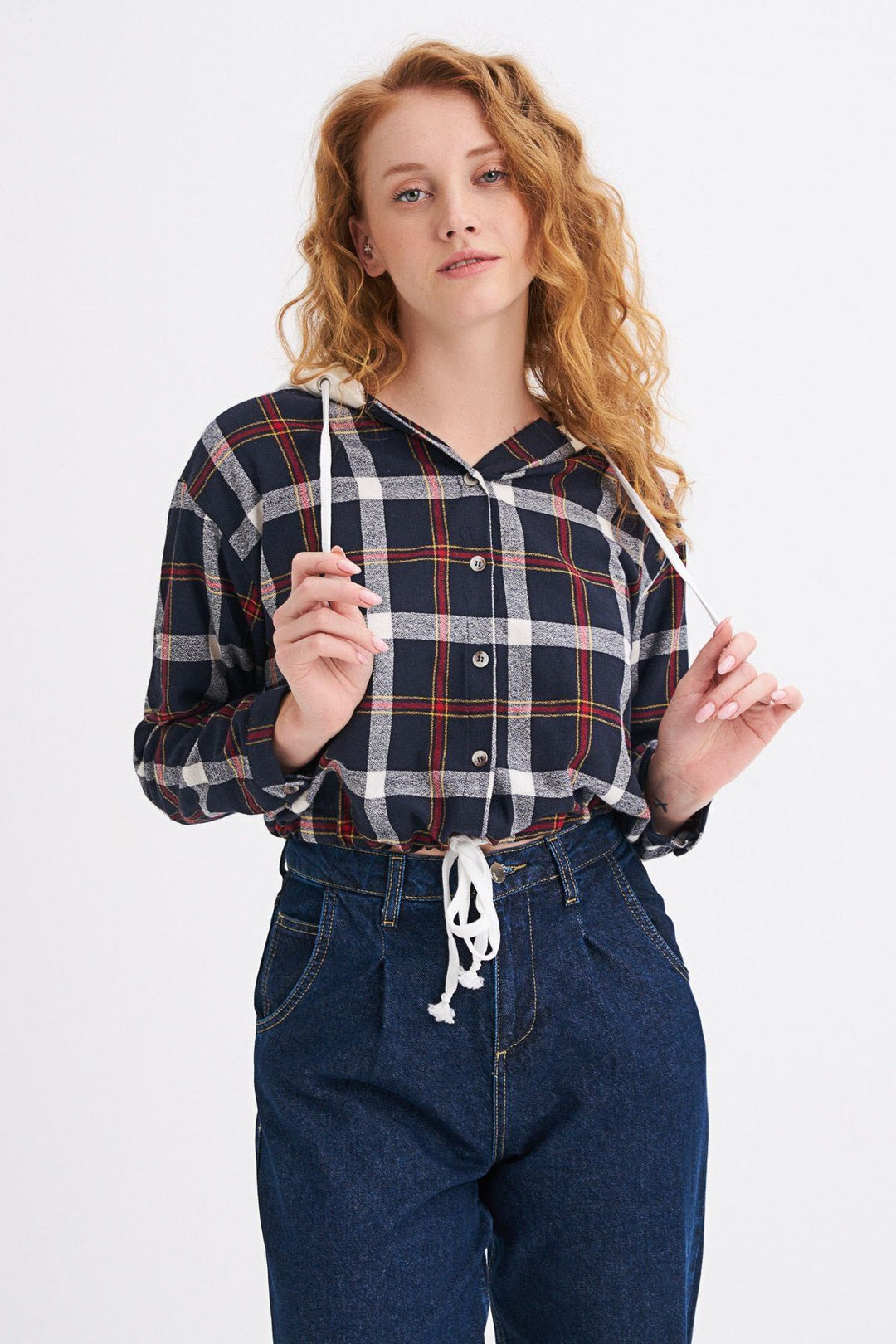 Kapüşonlu Ekose Gömlek Lacivert