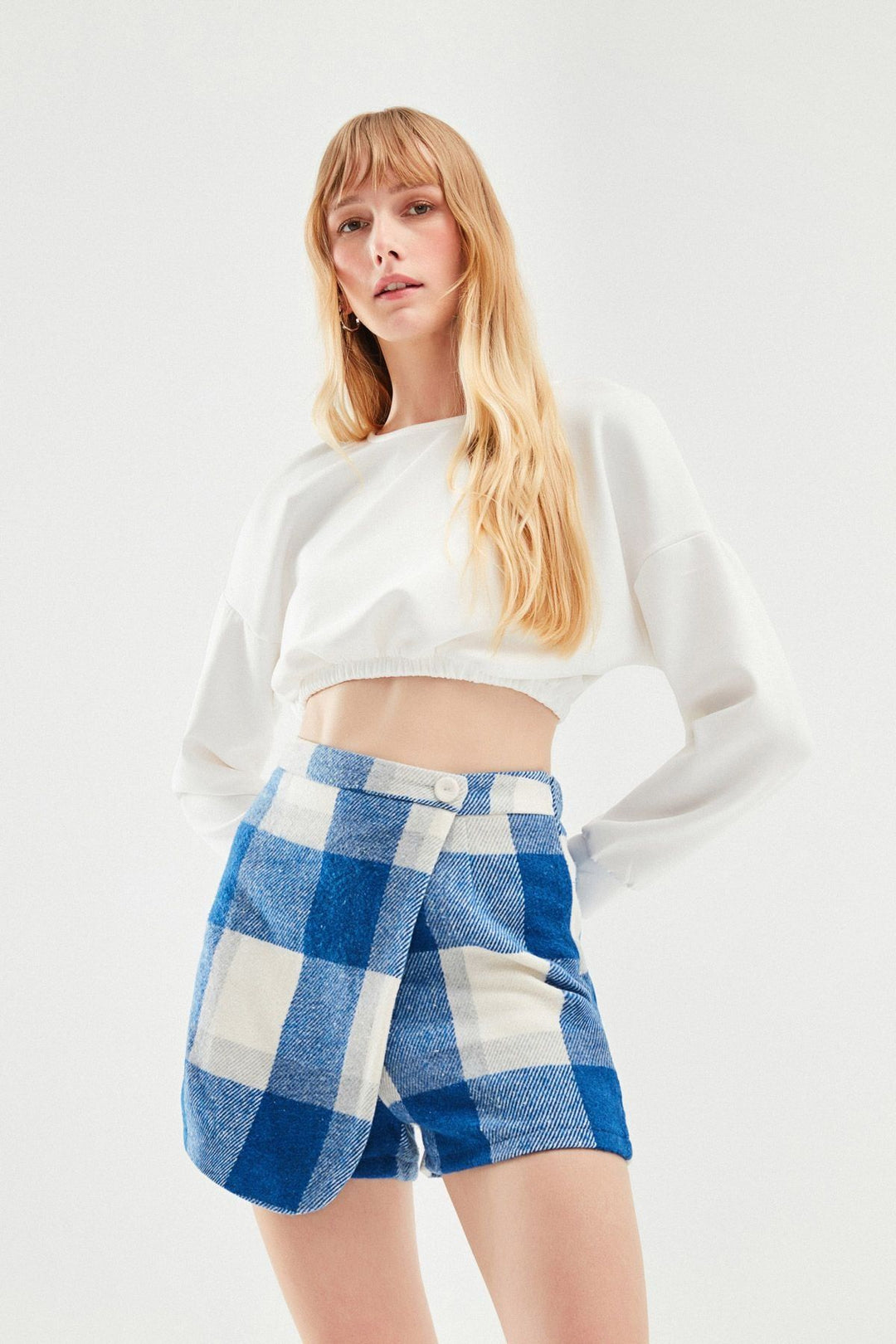 Plaid Mini Short Skirt Blue