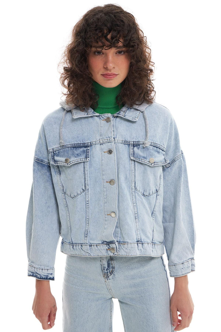 Hooded Oversize Denim Jacket Ice Blue