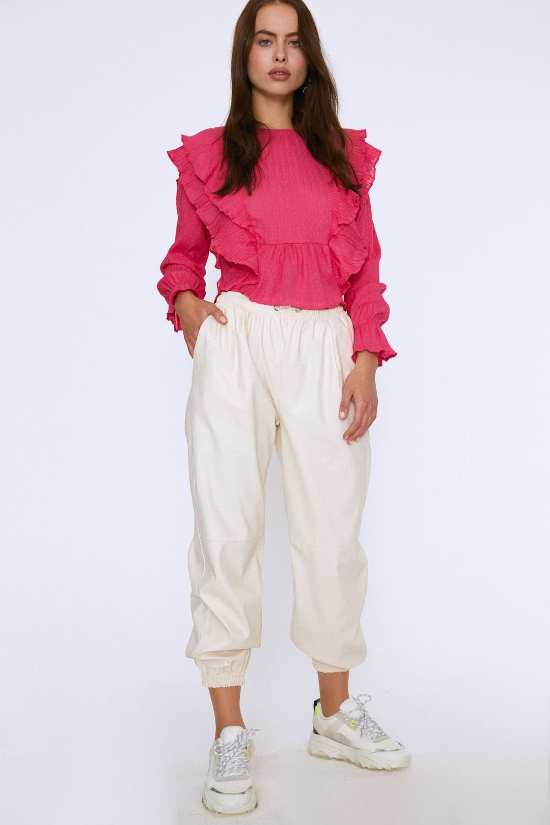 Fırfırlı Uzun Kol Bluz Fuşya