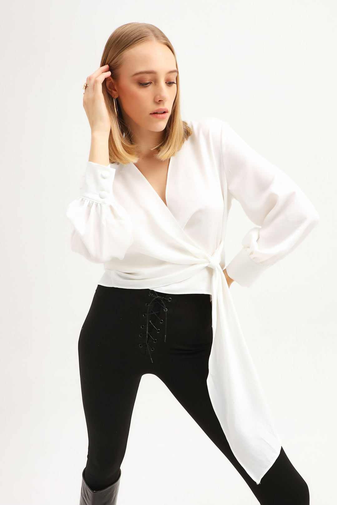 Double Breasted Collar Blouse Ecru