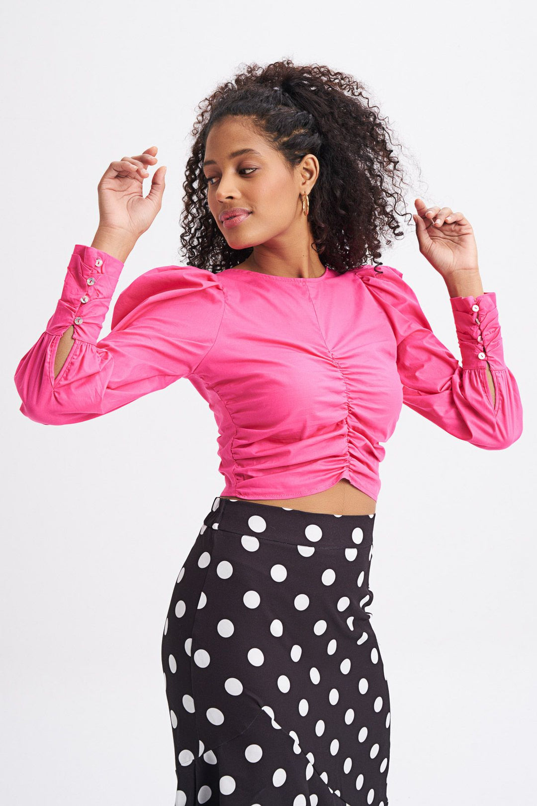 Balon Kol Gipeli Bluz Fuşya