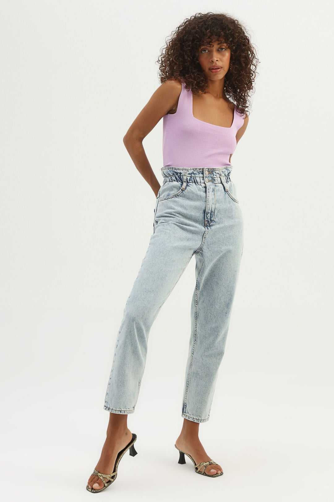 Strap Square Collar Knitwear Lilac