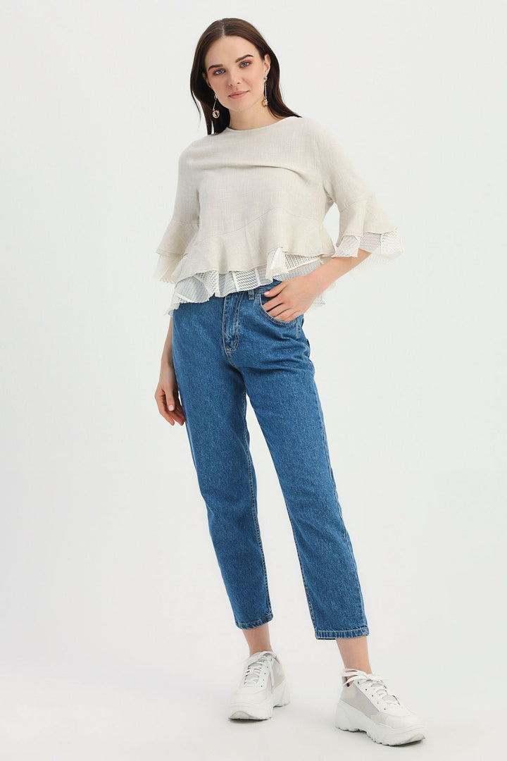 Flywheel Guipure Detailed Linen Blouse Natural