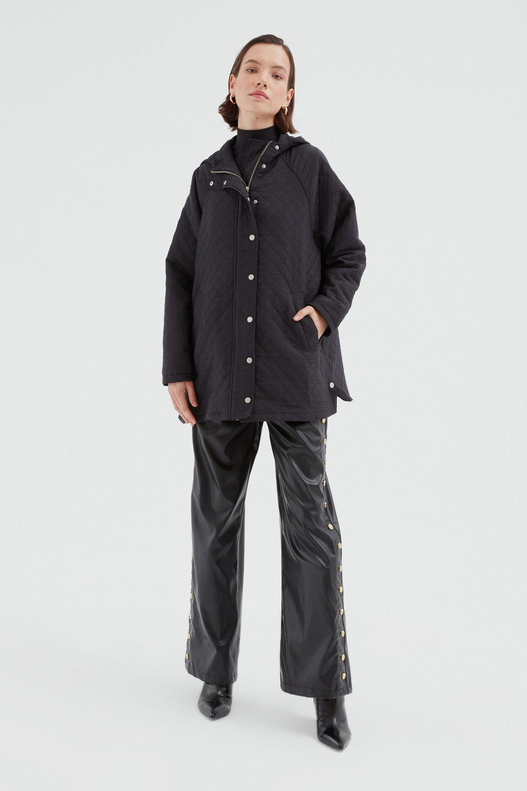 Oversize Kapitone Mont Siyah