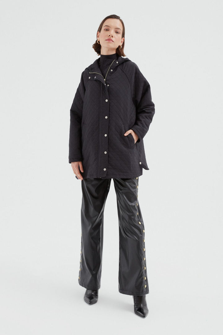 Oversize Kapitone Mont Siyah