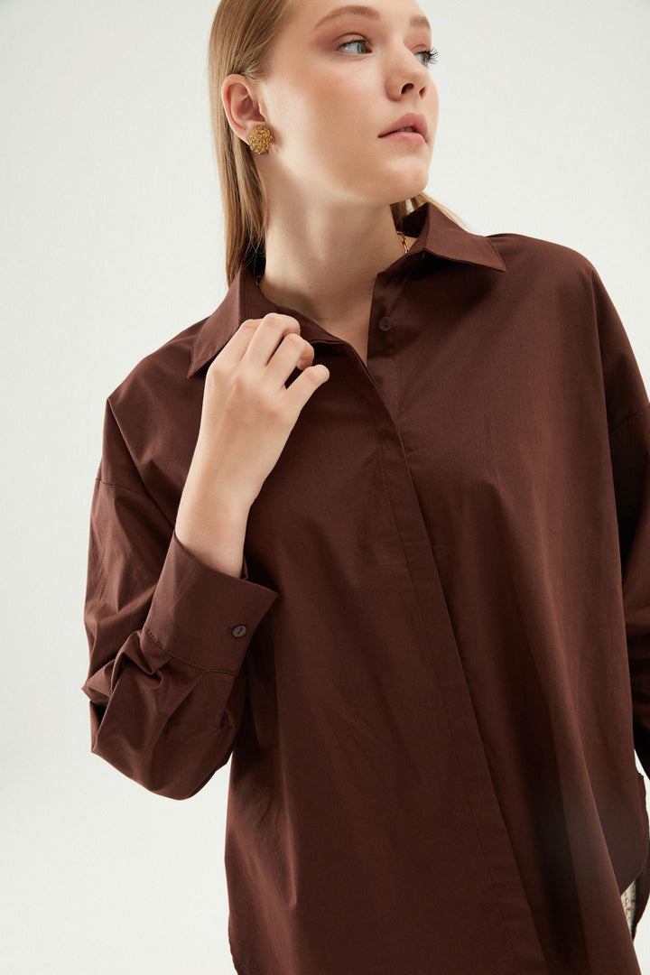 Oversize Basic Shirt Dark Brown