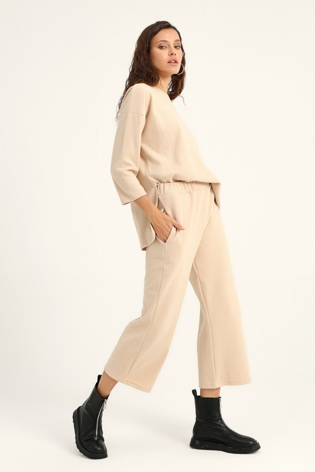 Elastic Waist Wide Leg Tracksuit Stone