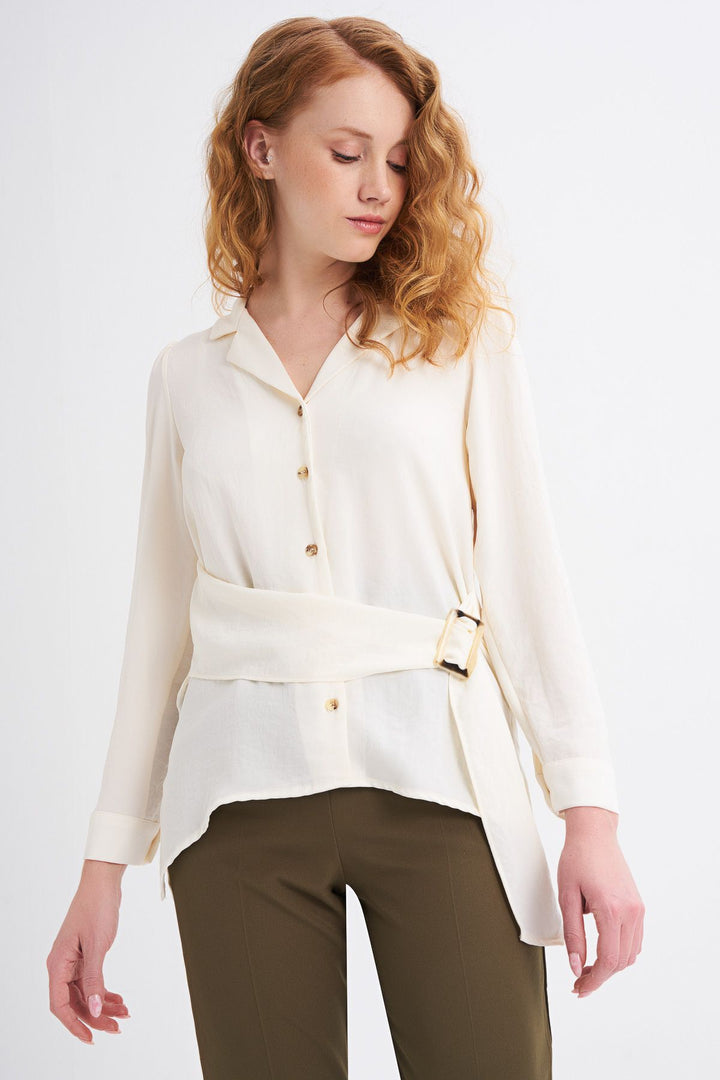 Bone Shirt with Belt Detail and Embroidery on the Back