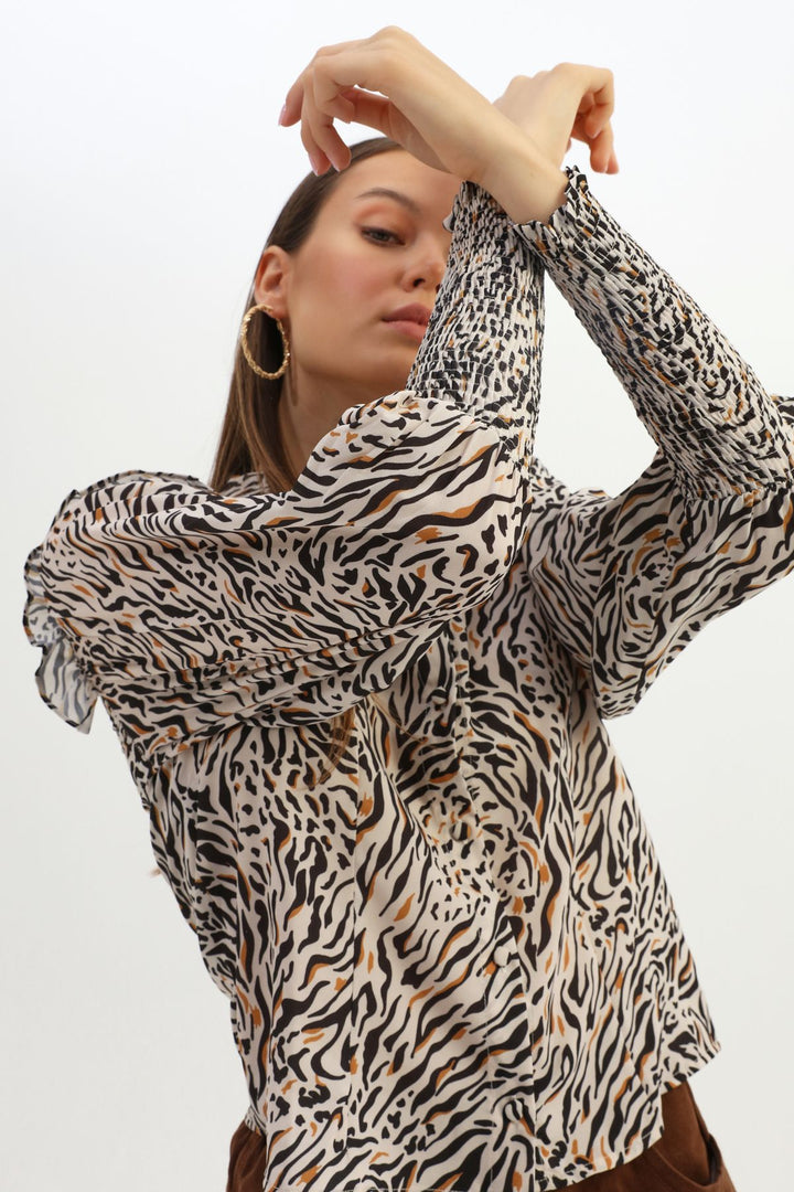 Patterned Sleeves Gipeli Shirt Beige