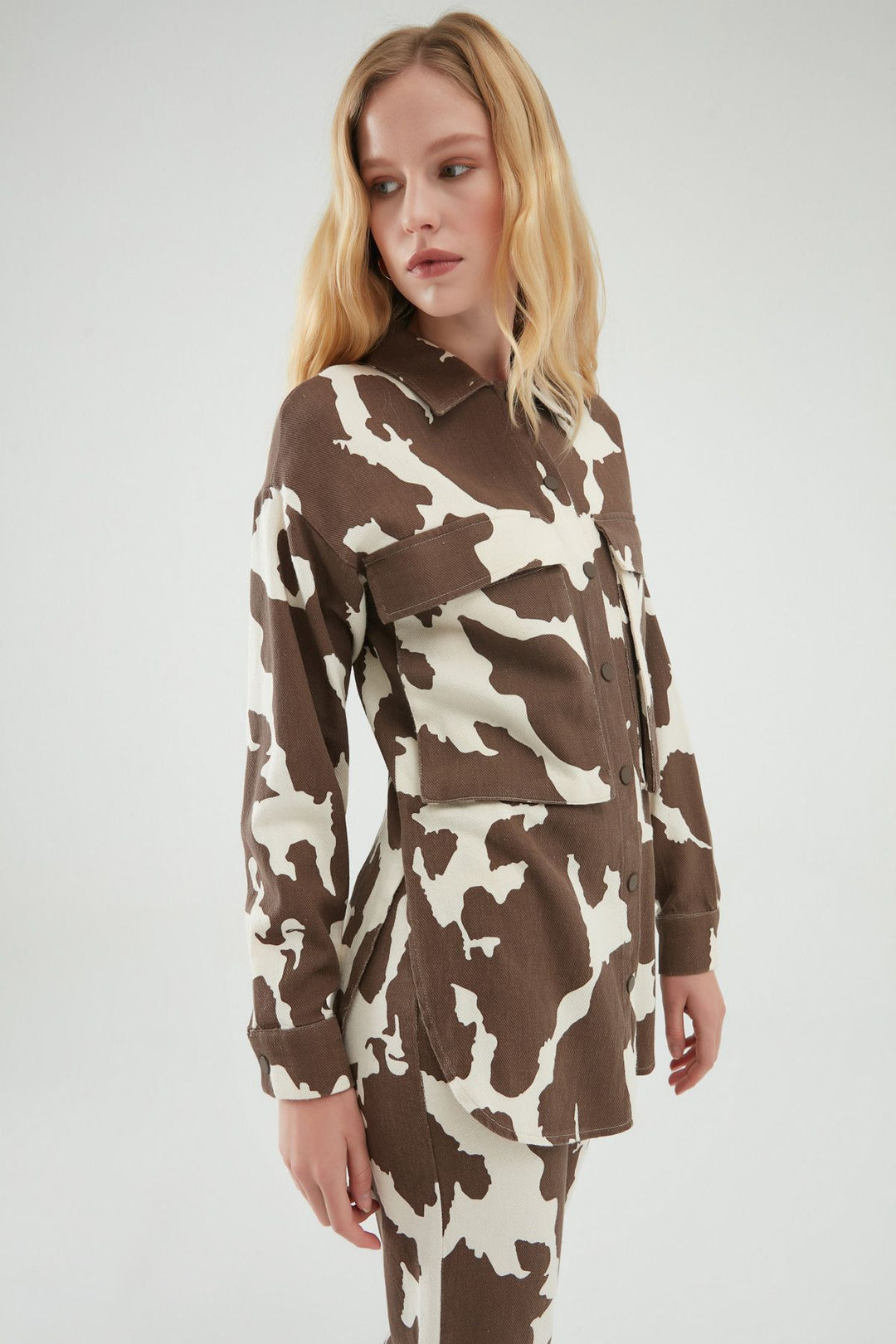 Patterned Gabardine Shirt Brown