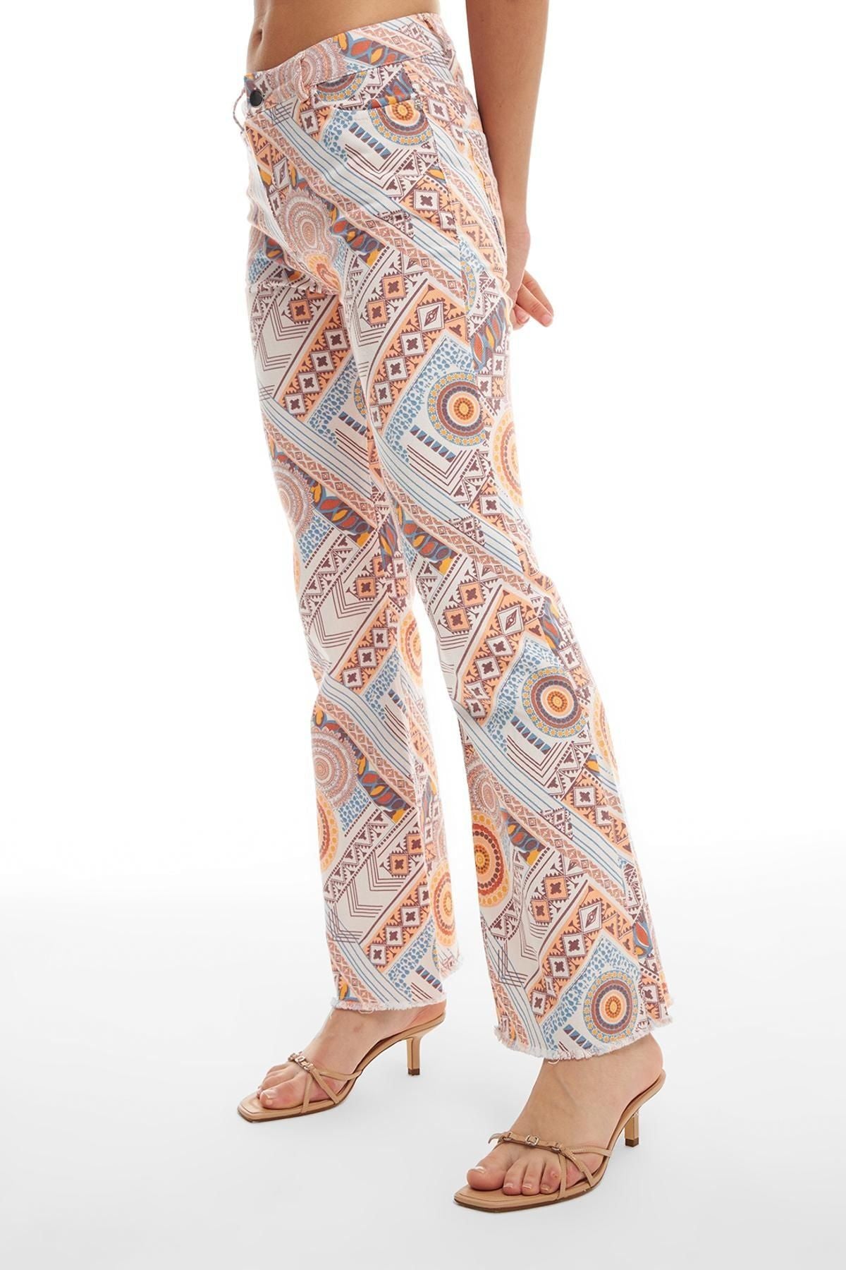 Colorful Patterned Trousers Natural