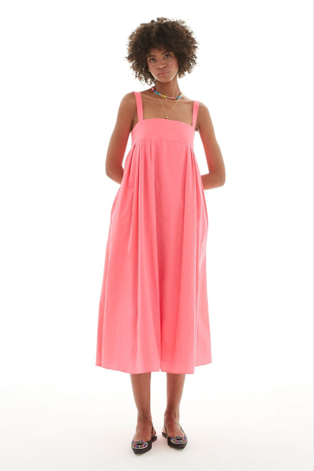 Strap Long Dress Neon Pink